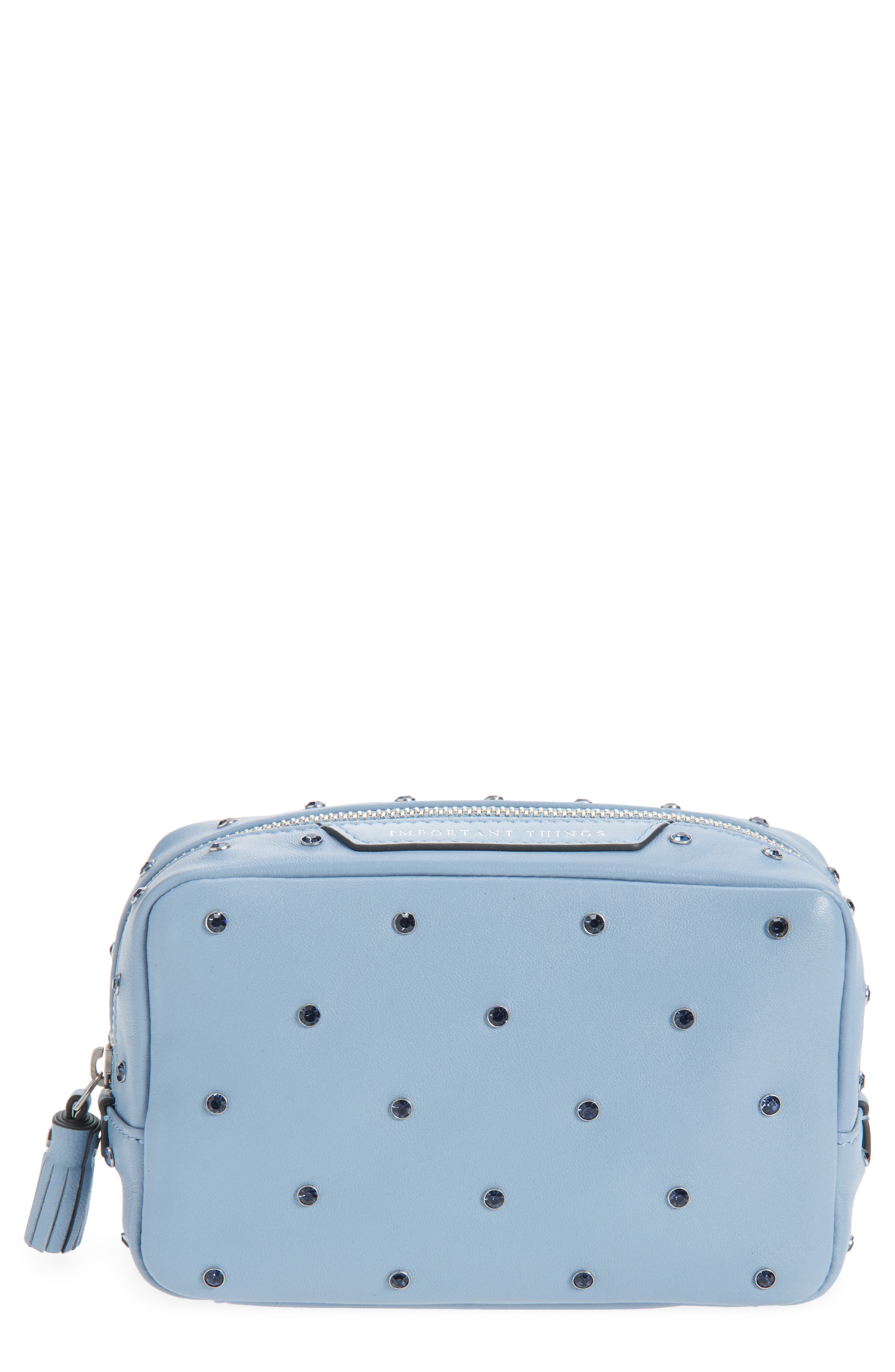 Anya Hindmarch Important Things Crystal Embellished Leather Pouch in School Blue at Nordstrom