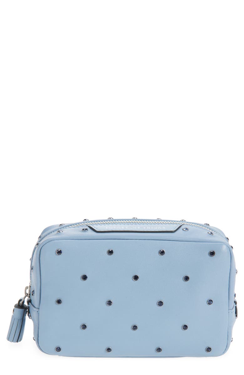 Anya Hindmarch Important Things Crystal Embellished Leather Pouch, Main, color, School Blue