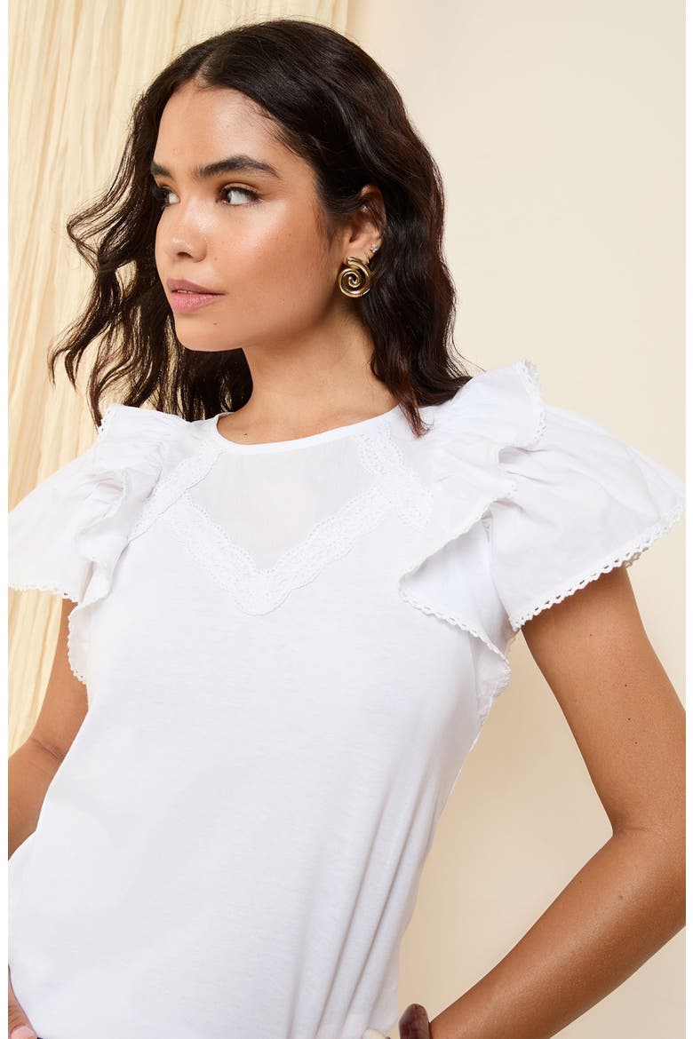 Lace Trim Frill Sleeve Top, Alternate, color, NEUTRAL