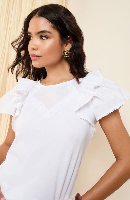 Friends Like These Lace Trim Frill Sleeve Top In White