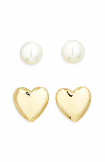 ARGENTO VIVO Set of 2 Faux Pearl & Heart Stud Earrings
