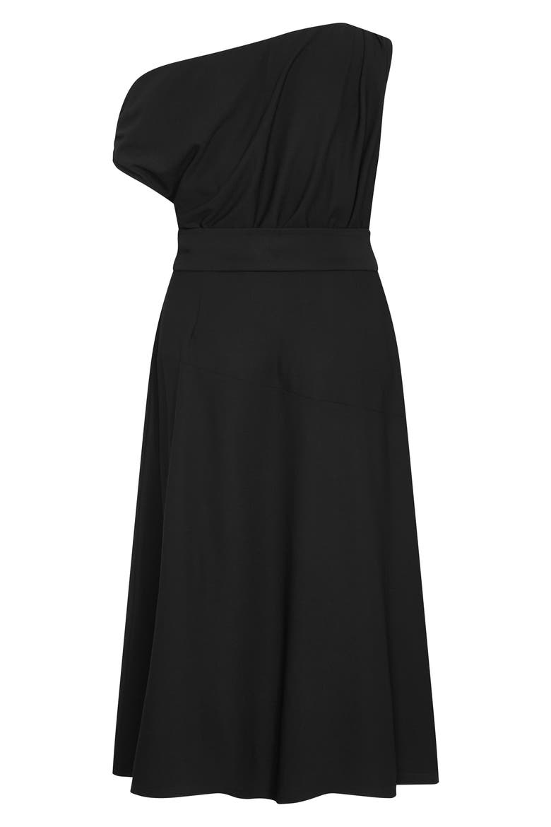 Kate One-Shoulder Crepe Midi Dress, Alternate, color, BLACK