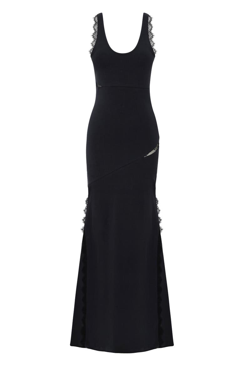 Cotton Long Fitted Black Dress With Straps, Main, color, BLACK