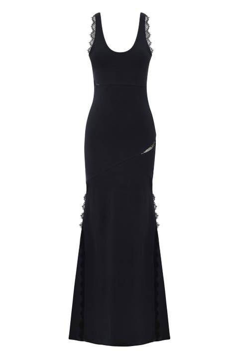 Cotton Long Fitted Black Dress With Straps