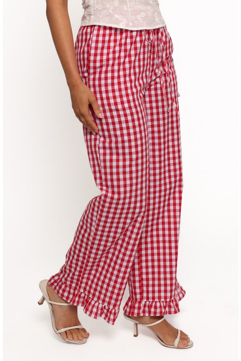 Marina Gingham Ruffle Hem Cotton Pants, Alternate, color, RED GINGHAM