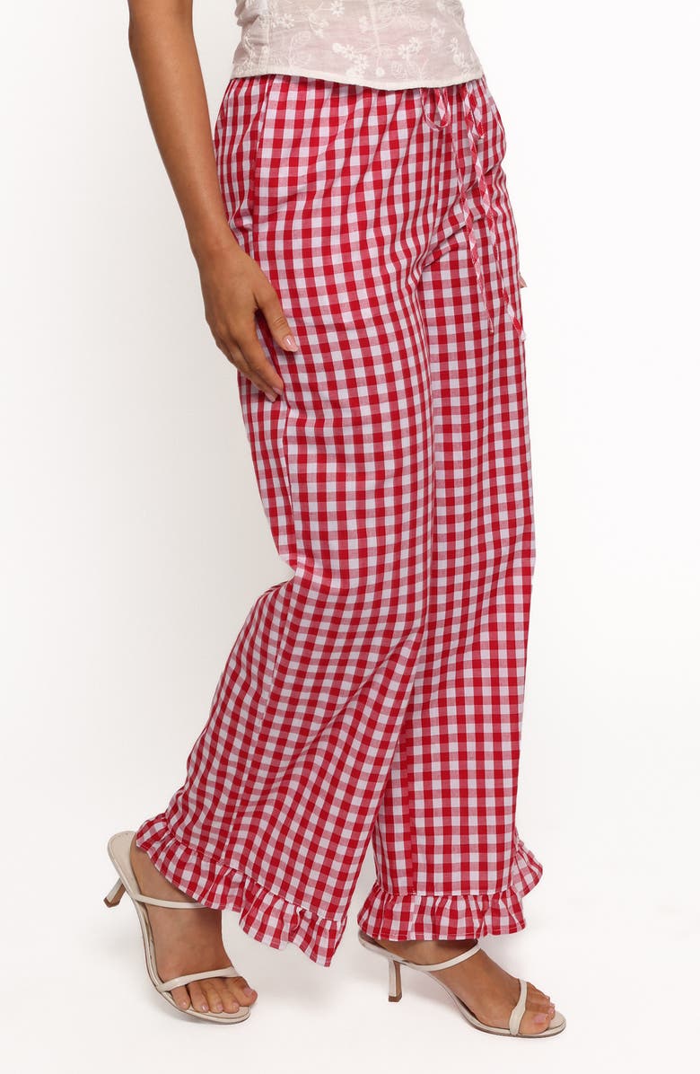Petal & Pup Marina Gingham Ruffle Hem Cotton Pants, Alternate, color, Red Gingham