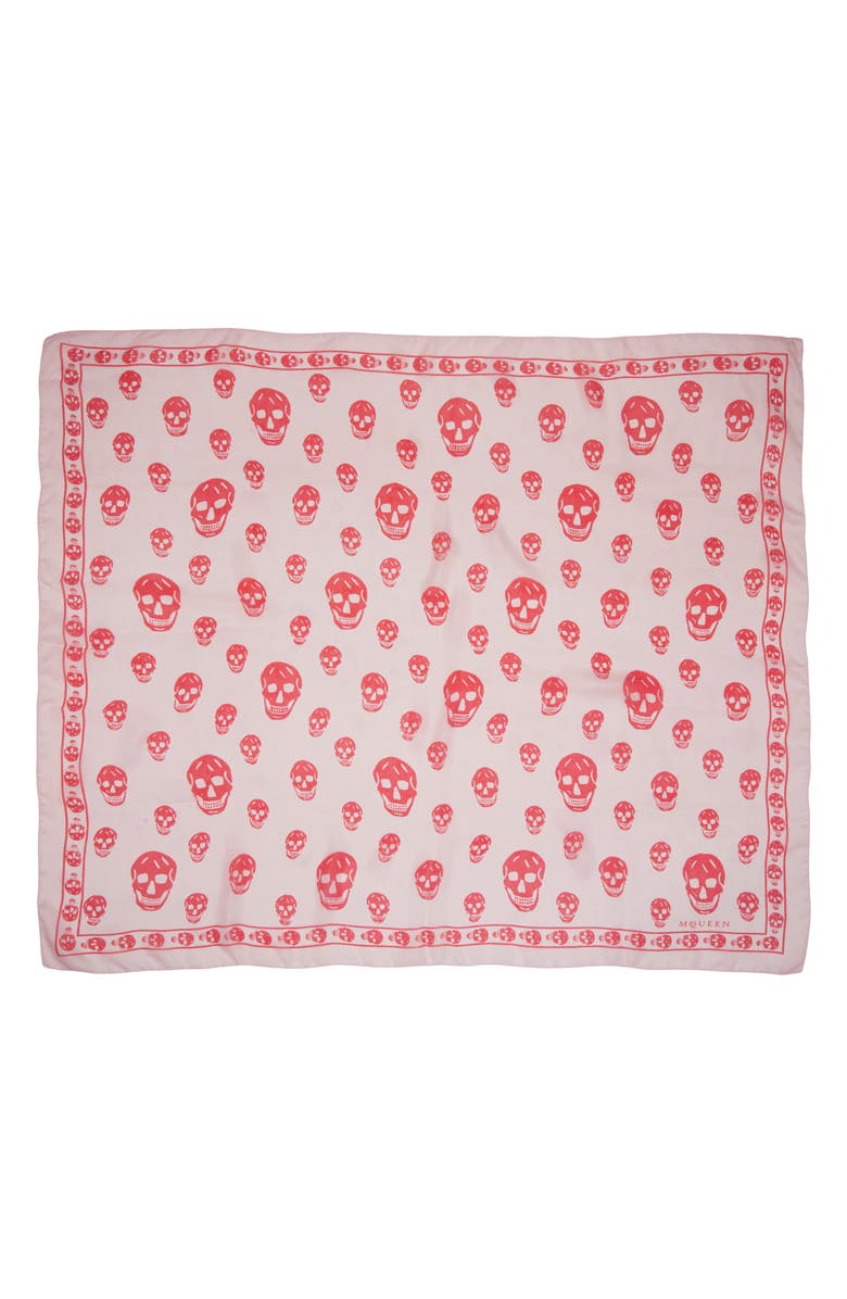 McQueen Skull Print Silk Scarf, Main, color, Rose/ Red