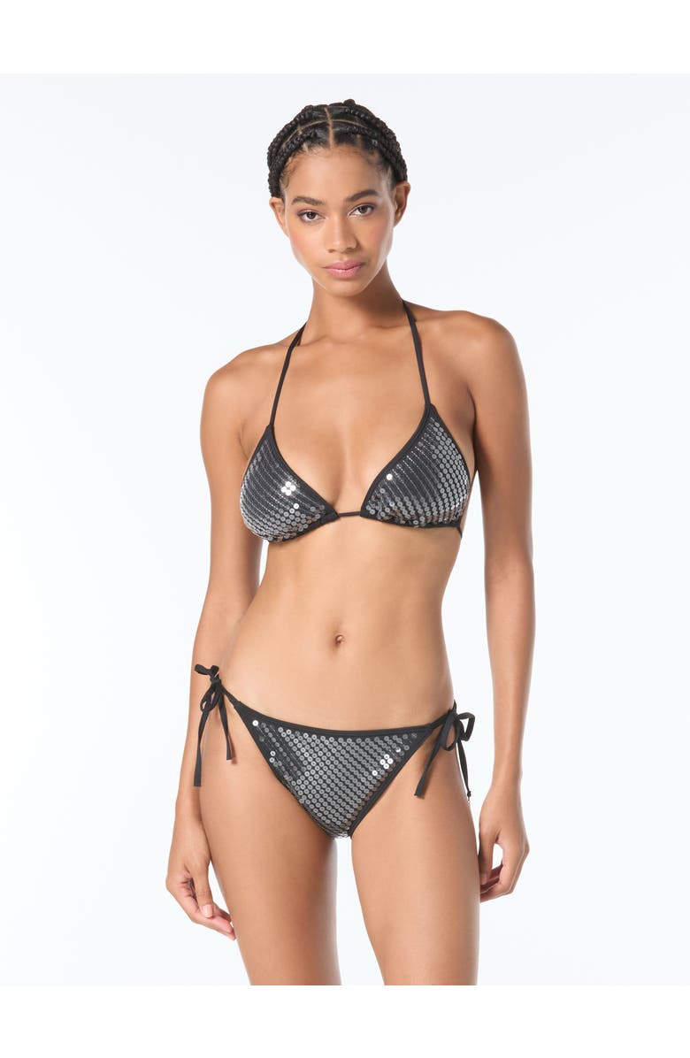 Vince Camuto Sequin String Triangle Bikini Swim Top, Main, color, Black