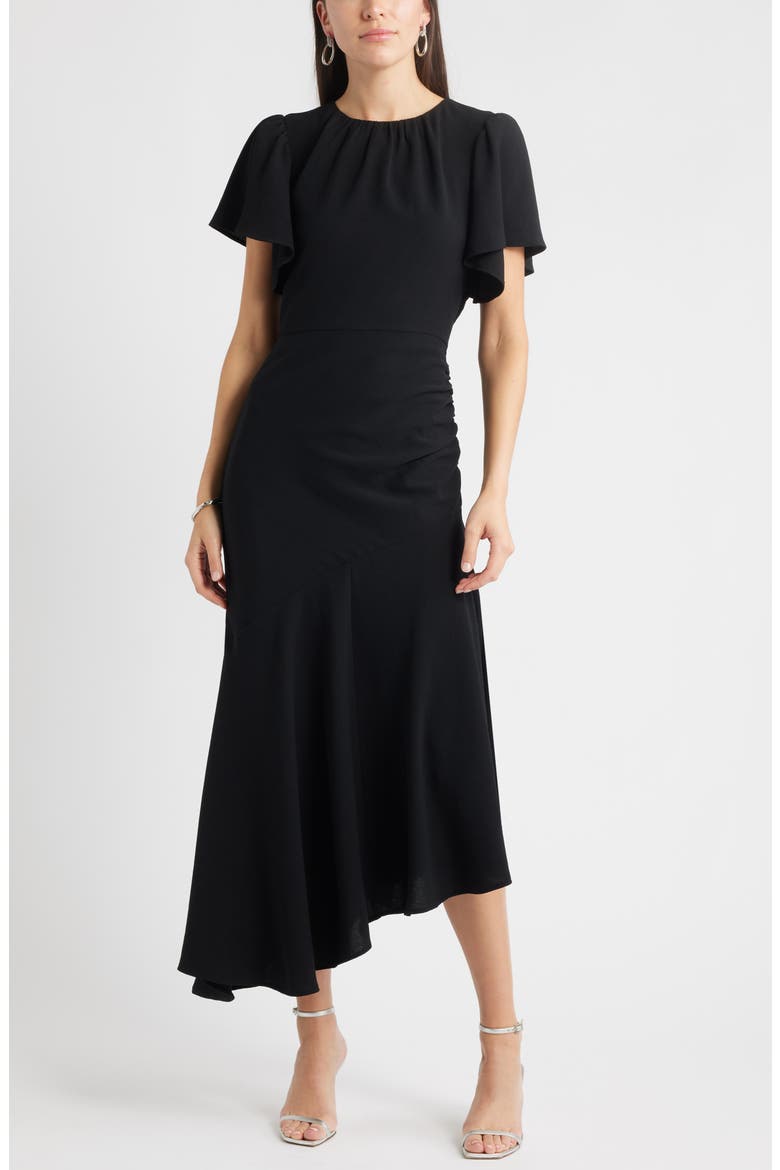 Asymmetric Crepe Maxi Dress, Main, color, BLACK