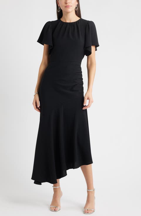 Asymmetric Crepe Maxi Dress