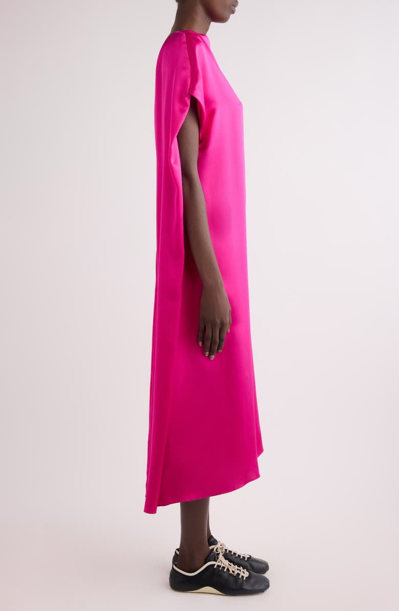 Dries Van Noten Silk Satin Cape Dress, Alternate, color, Fuchsia