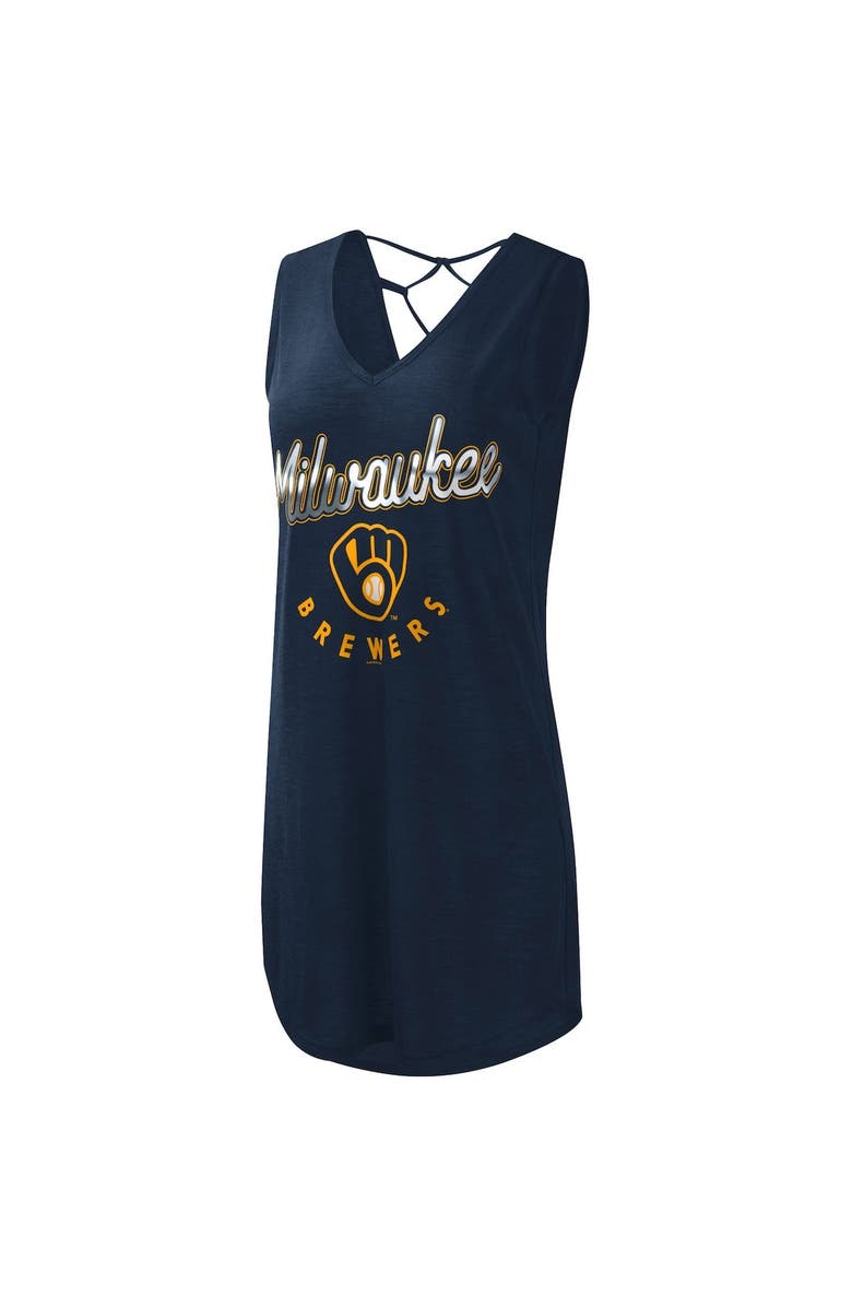 G-III 4HER BY CARL BANKS Women's G-III 4Her by Carl Banks Navy Milwaukee Brewers Game Time Slub Beach V-Neck Cover-Up Dress, Alternate, color, 