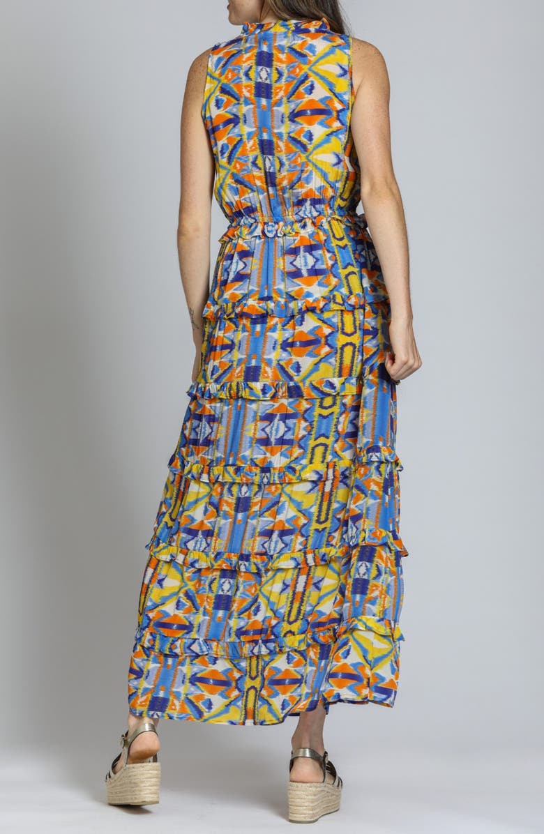 APNY Batik Print Sleeveless Tiered Maxi Dress, Alternate, color, Yellow Multi