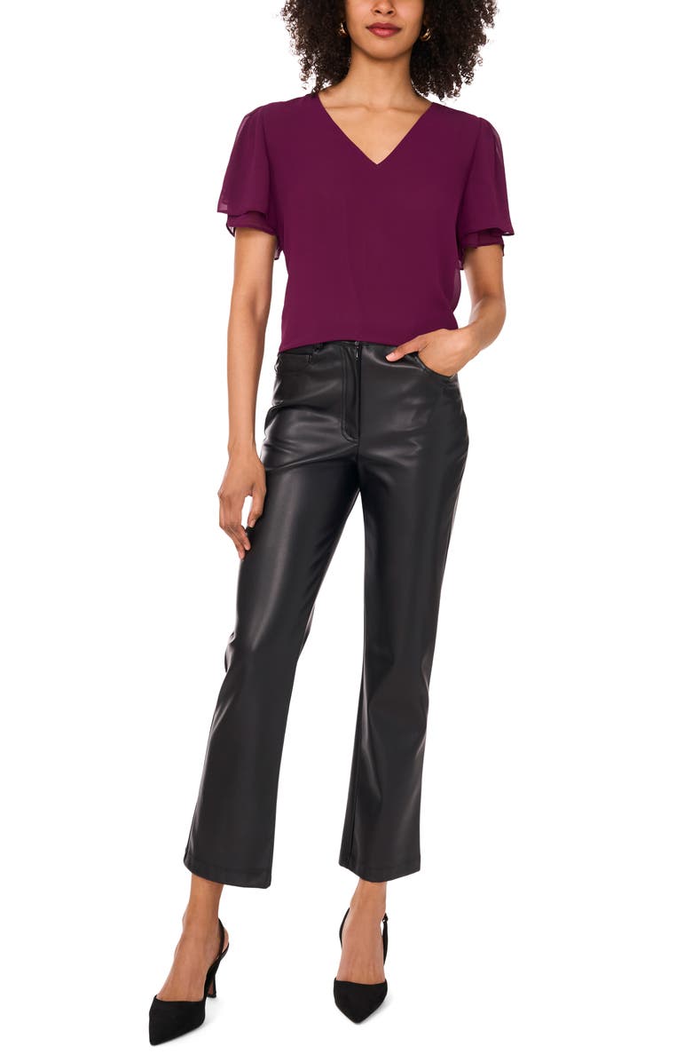 Vince Camuto V-Neck Tulip Sleeve Chiffon Top, Alternate, color, Pickled Beet