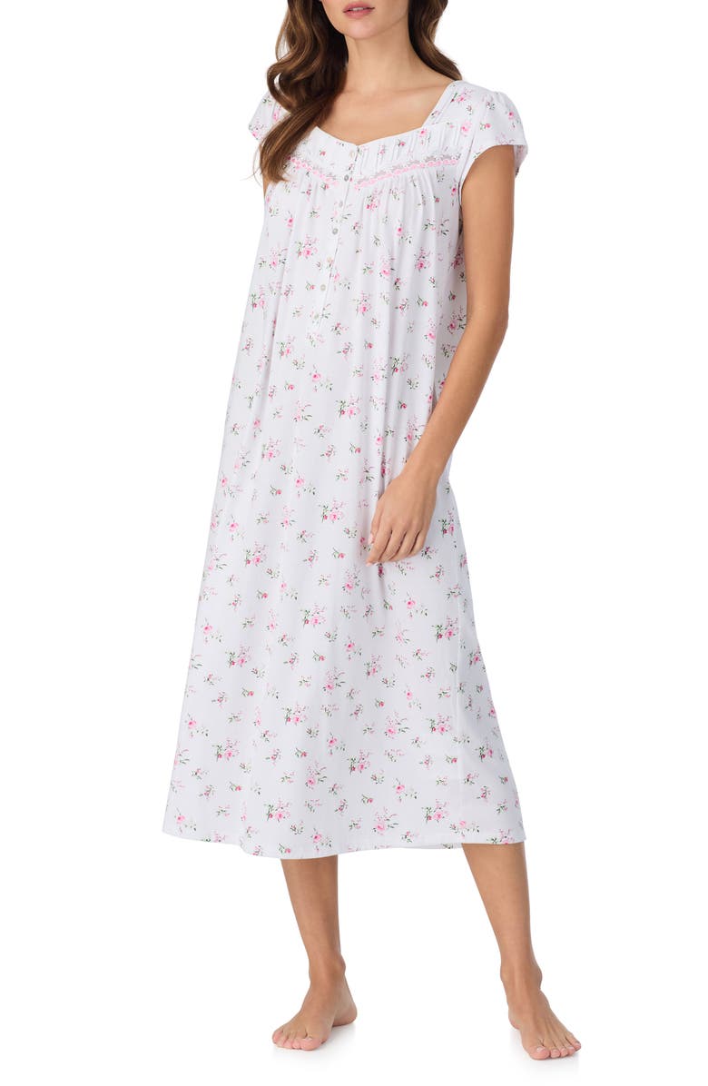 Eileen West Floral Cap Sleeve Cotton Nightgown, Main, color, Pink Bouquet