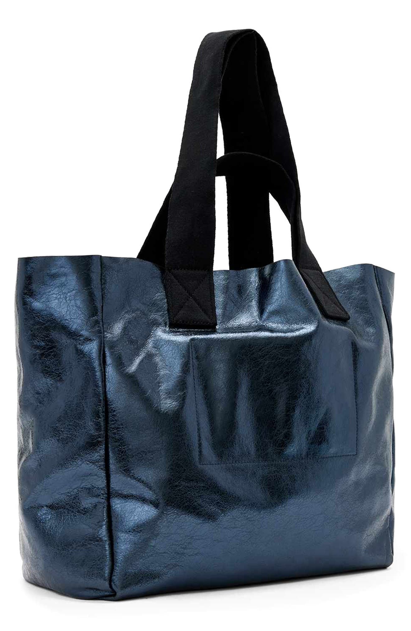 AllSaints Izzy Leather Tote, Alternate, color, Ink Blue
