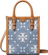 Tory Burch Mini T Monogram North/South Denim Tote