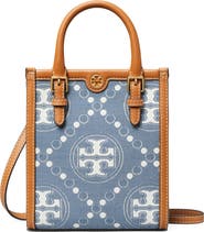 Tory Burch Mini T Monogram North/South Denim Tote