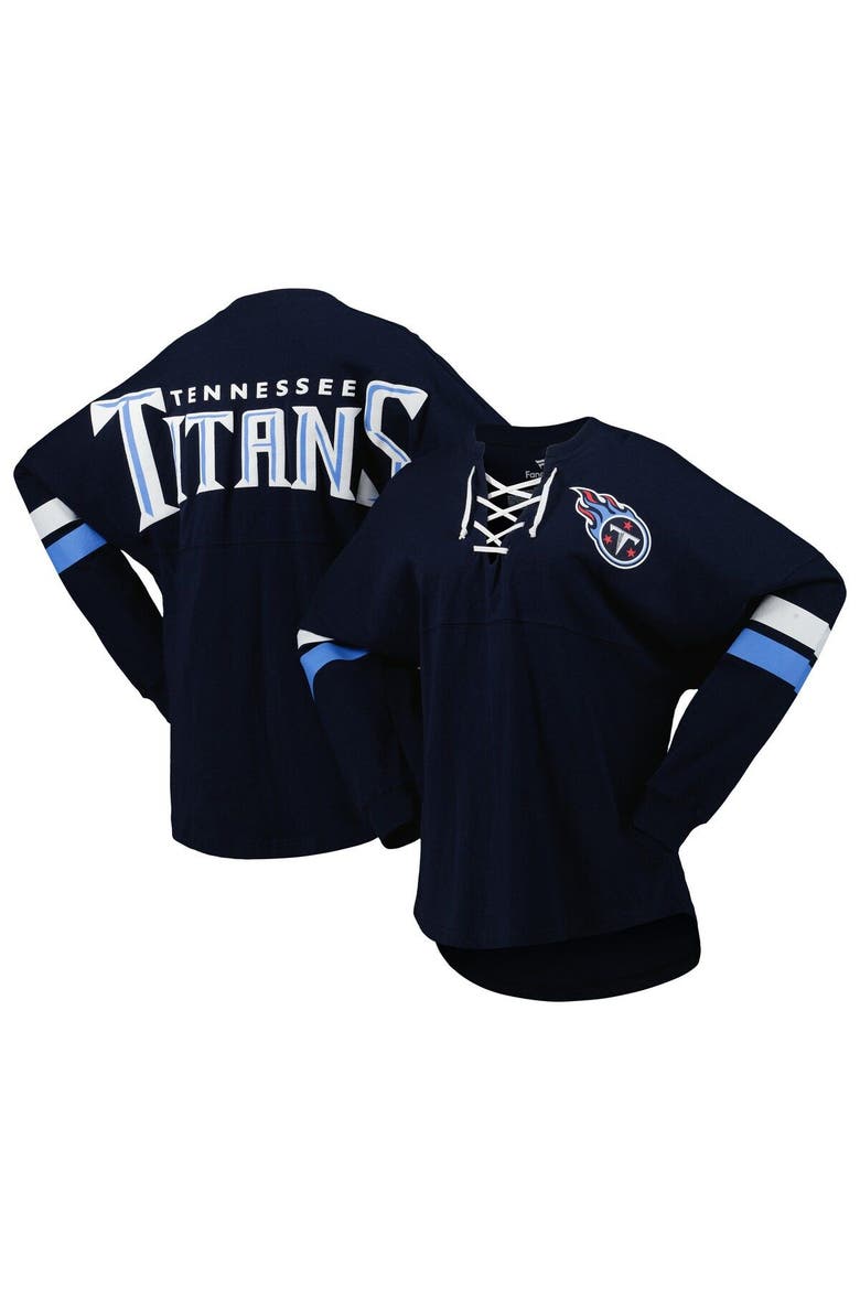 Women's Fanatics Branded Navy Tennessee Titans Spirit Jersey Lace-Up V-Neck Long Sleeve T-Shirt, Main, color, Navy