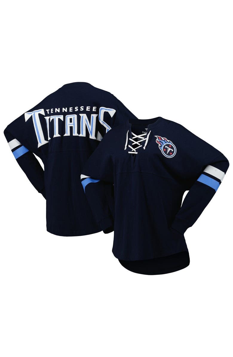 FANATICS Women's Fanatics Branded Navy Tennessee Titans Spirit Jersey Lace-Up V-Neck Long Sleeve T-Shirt, Main, color, Navy