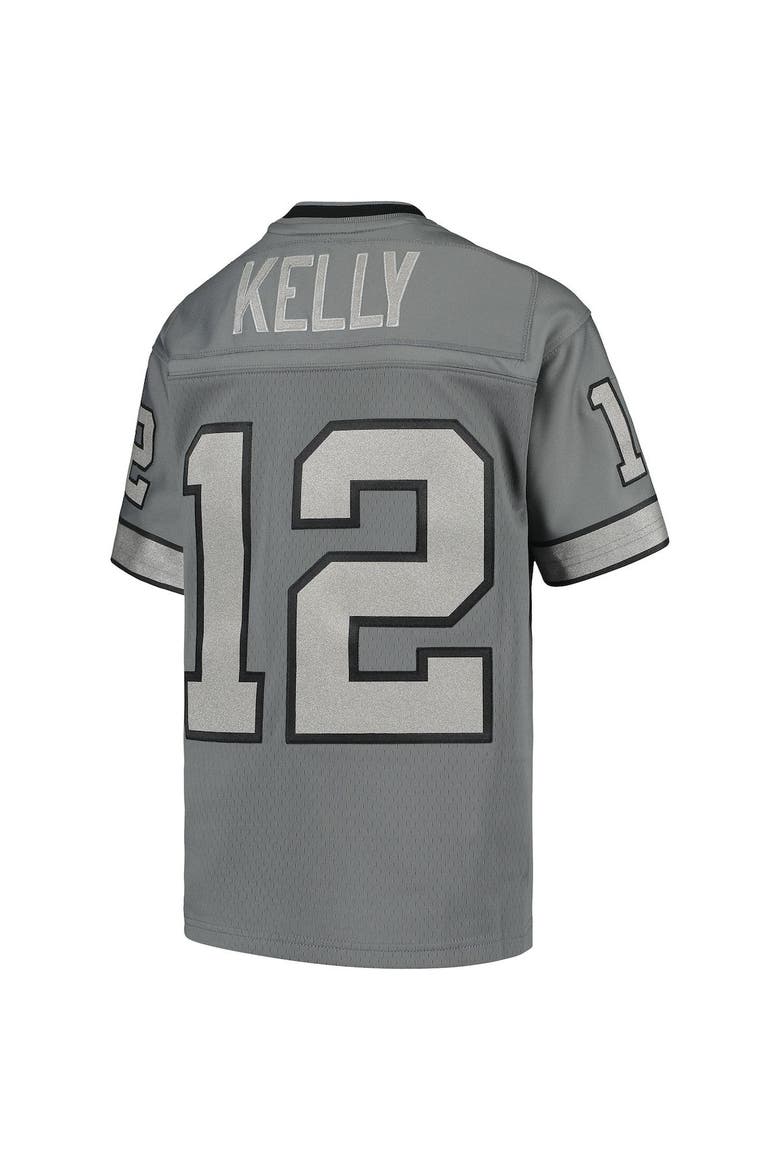 Youth Mitchell & Ness Jim Kelly Charcoal Buffalo Bills 1990 Retired Player Metal Replica Jersey, Alternate, color, Charcoal