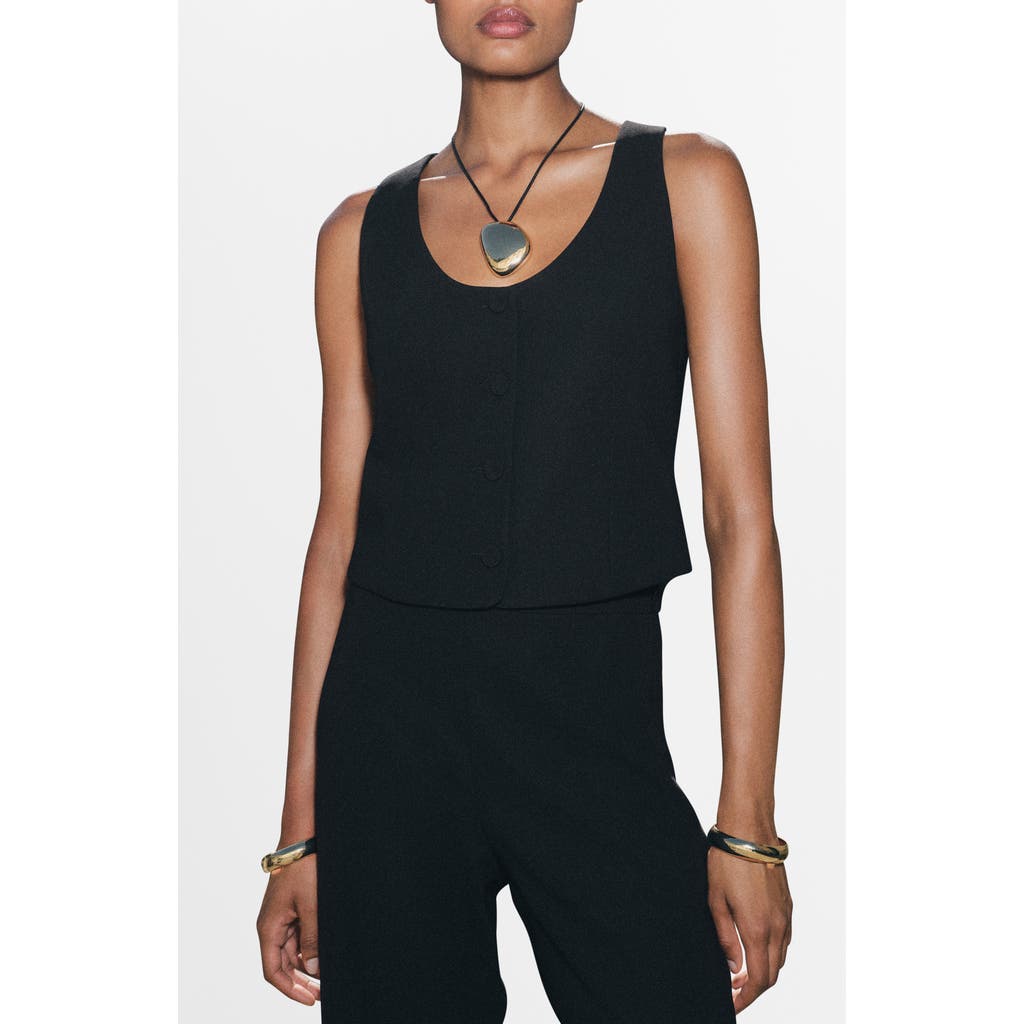 Mango Scoop Neck Vest In Black