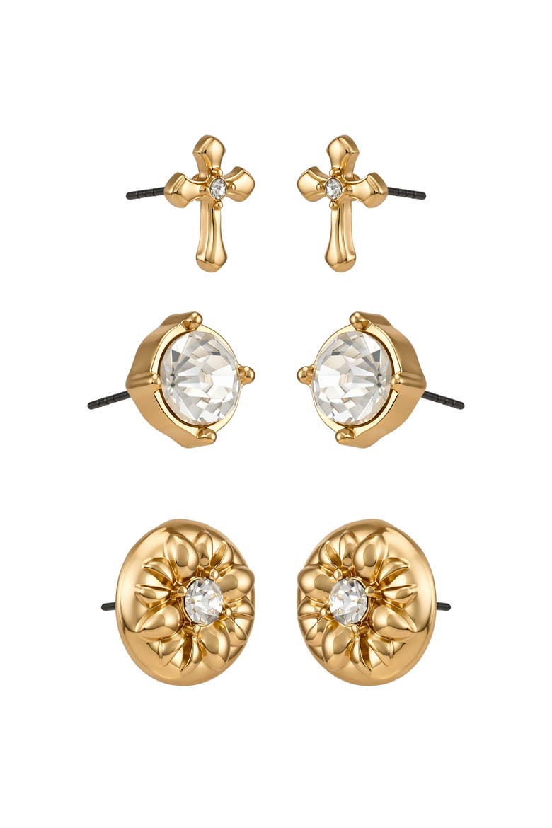 Trio Earring Set, Alternate, color, Gold