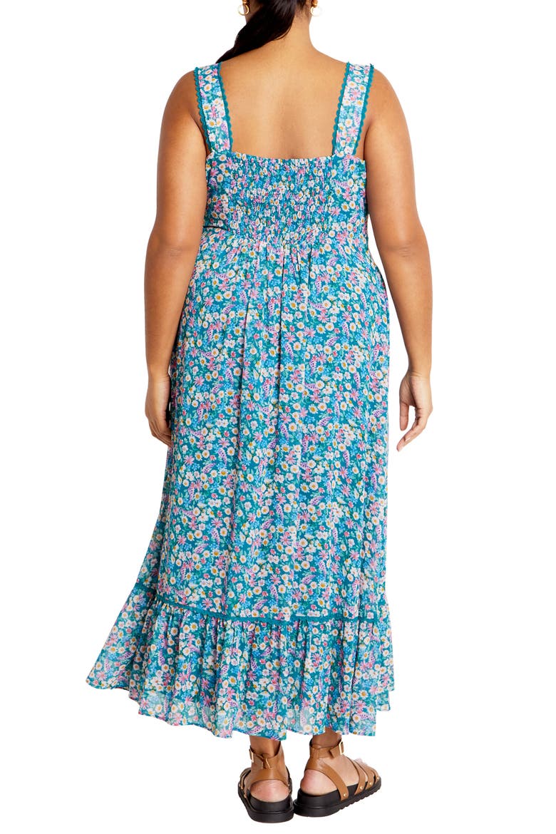 Lidia Tie Front Lace Trim Maxi Dress, Alternate, color, DITSY SWIRL