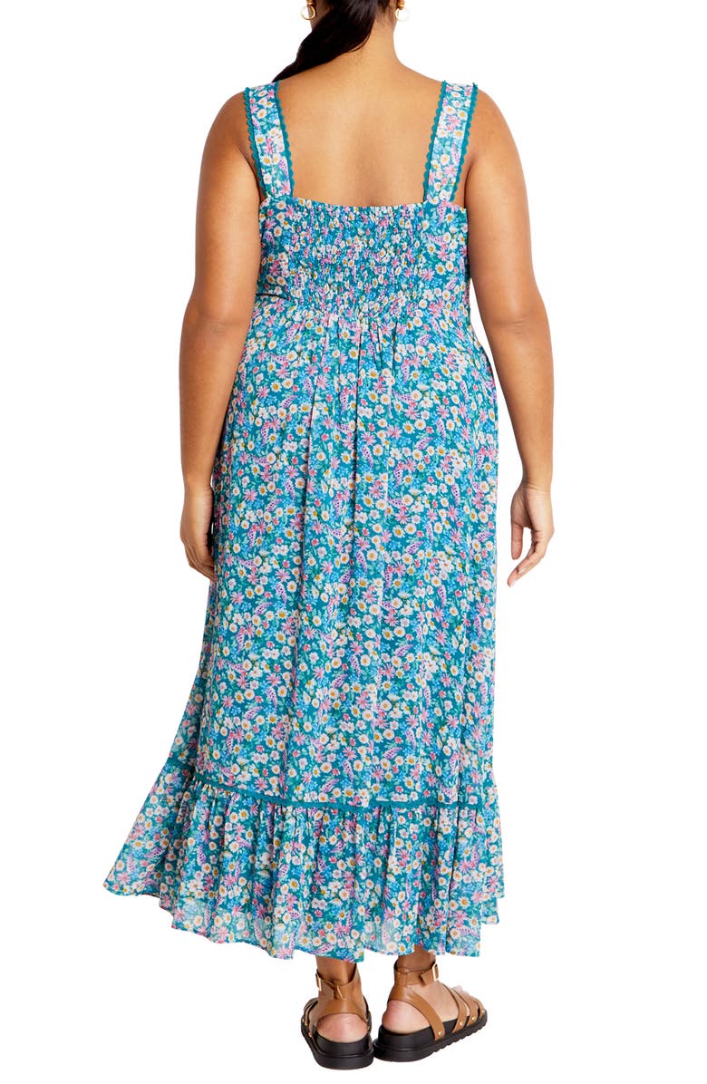 City Chic Lidia Tie Front Lace Trim Maxi Dress, Alternate, color, Ditsy Swirl