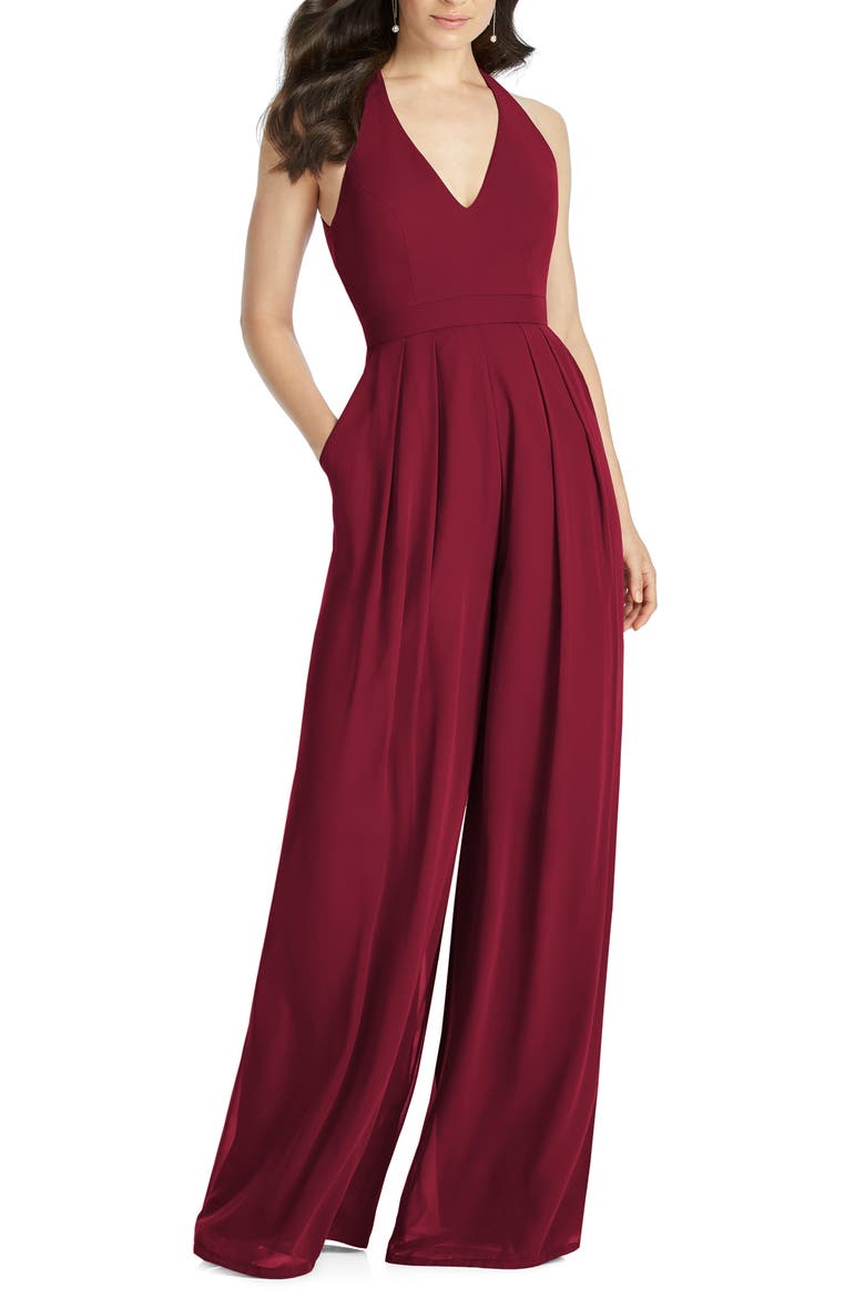 Arielle V-Neck Lux Chiffon Jumpsuit, Alternate, color, BURGUNDY