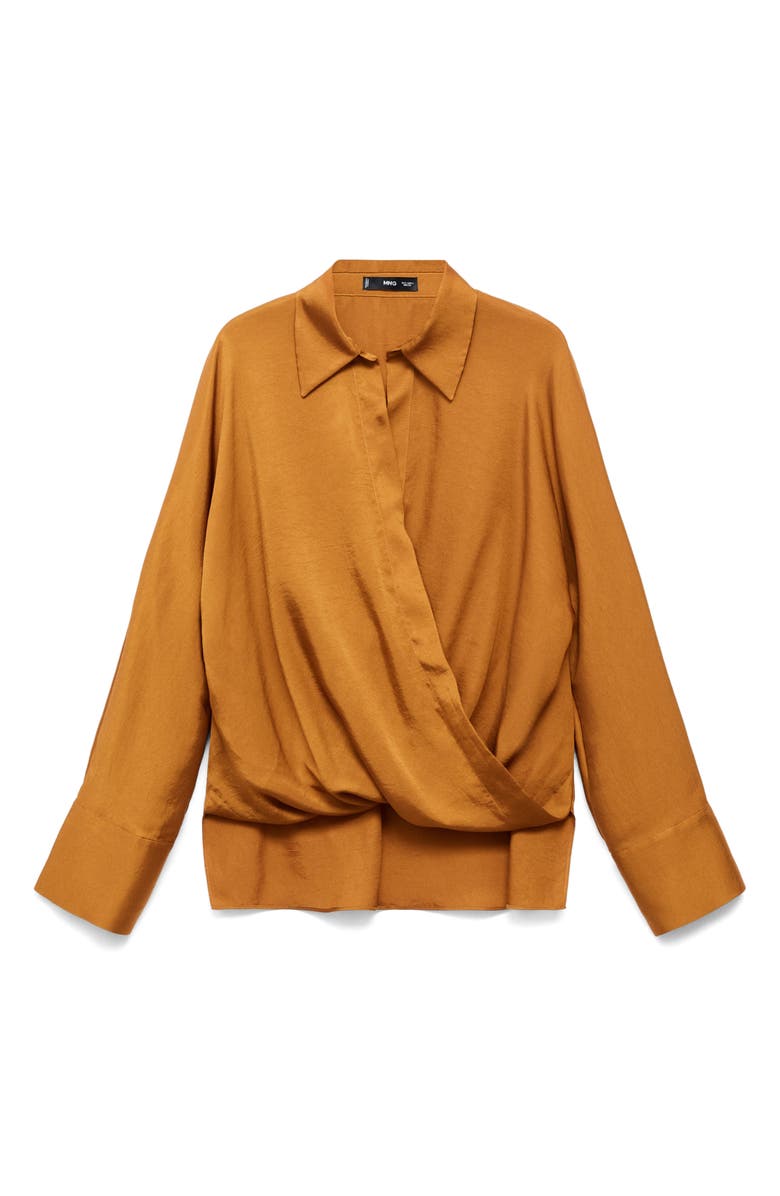 MANGO Wrap Front Satin Top, Alternate, color, Mustard