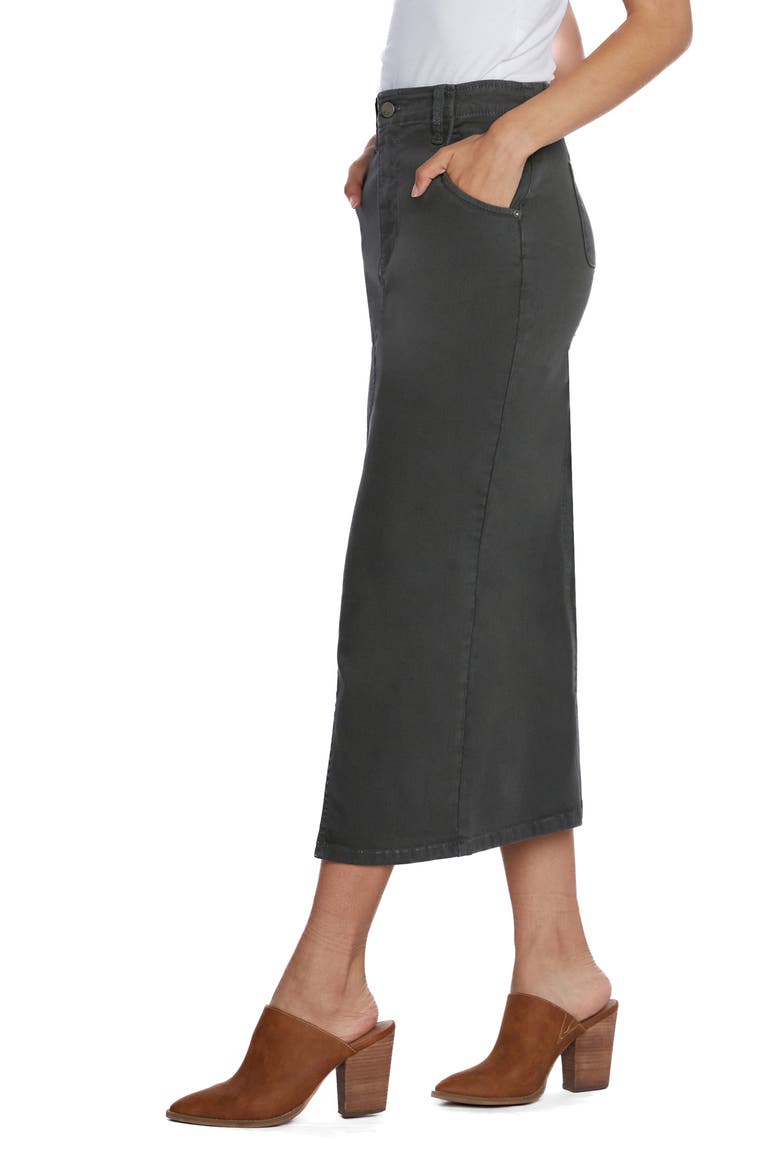 Daily Slit Denim Midi Skirt, Alternate, color, HERB GREEN