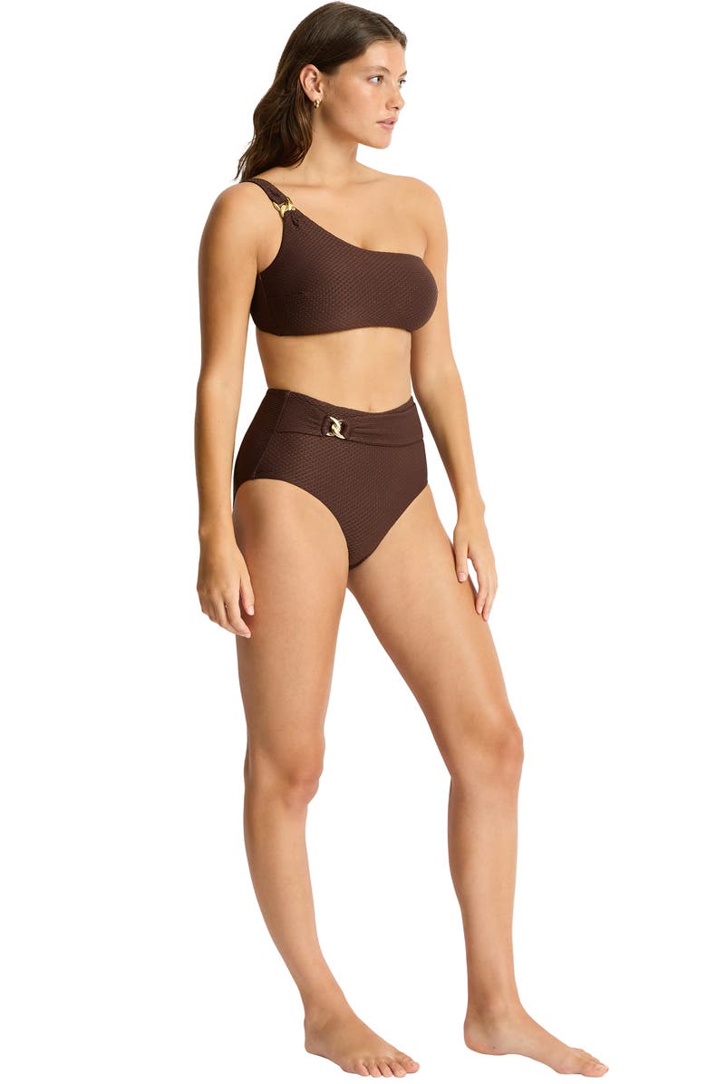 Sea Level Luminara One-Shoulder Bikini Top, Alternate, color, Cocoa