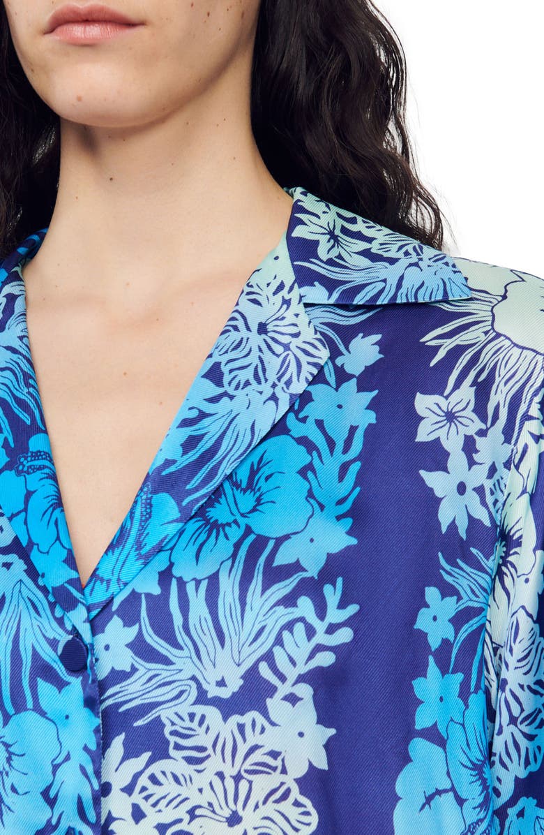 SANDRO Papeete Print Camp Shirt, Alternate, color, Bleu