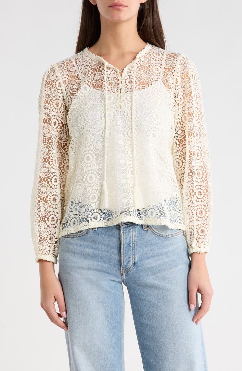 Vince Camuto Long Sleeve Lace Tassel Top, Main, color, New Ivory