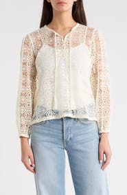 Vince Camuto Long Sleeve Lace Tassel Top