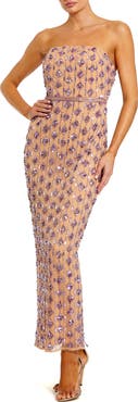 Mac Duggal Mesh Beaded Strapless Column Ankle Dress