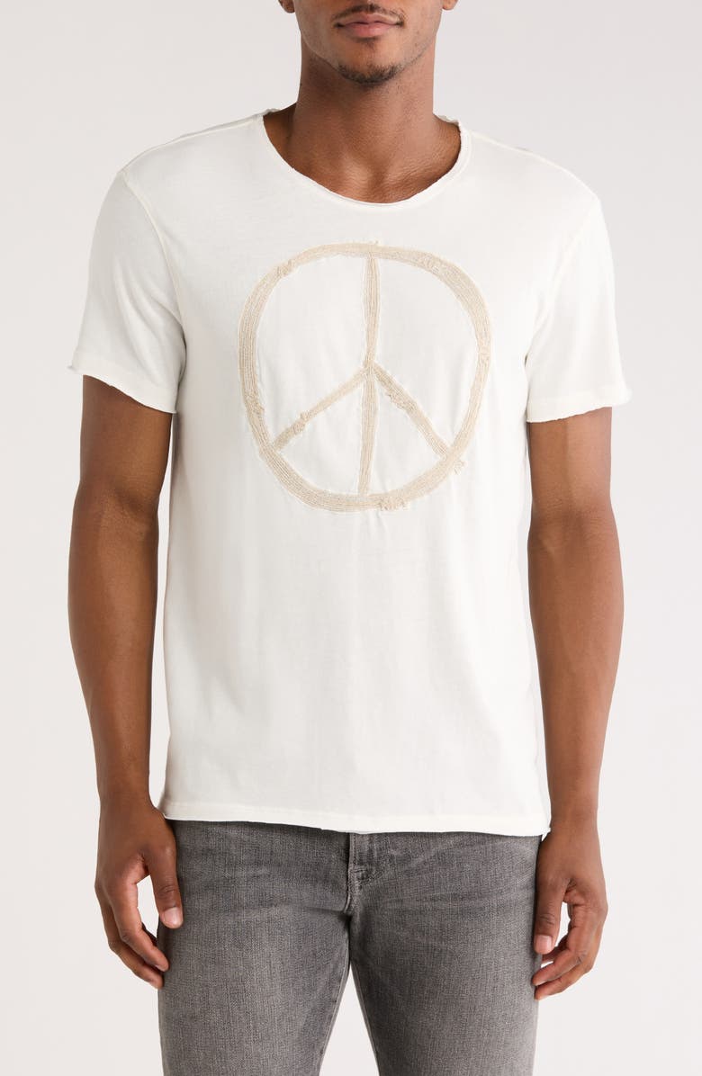 John Varvatos Peace Sign Raw Edge Cotton Graphic T-Shirt, Main, color, Salt