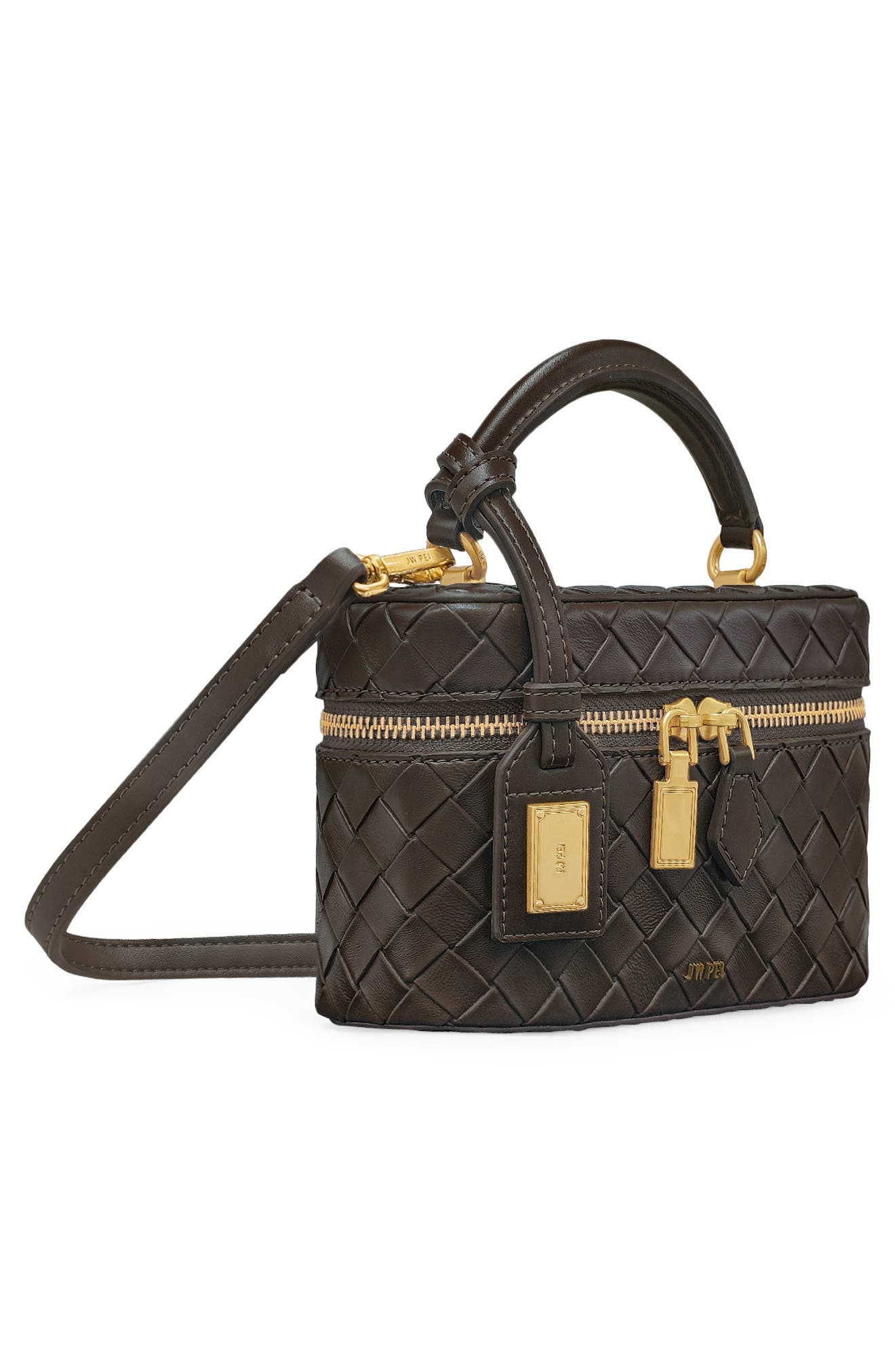 JW PEI Cleo Woven Faux Leather Top Handle Bag, Alternate, color, Dark Brown