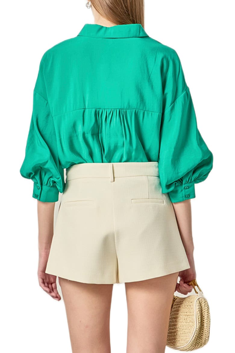 Balloon Sleeve Button-Up Shirt, Alternate, color, KELLY GREEN