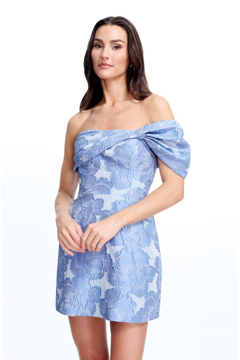 Olive Floral Jacquard One-Shoulder Cocktail Minidress, Alternate, color, SKY MULTI
