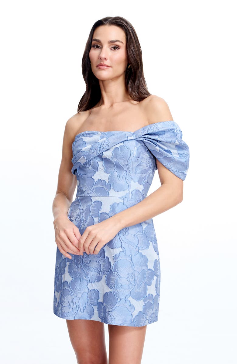Dress the Population Olive Floral Jacquard One-Shoulder Cocktail Minidress, Alternate, color, Sky Multi