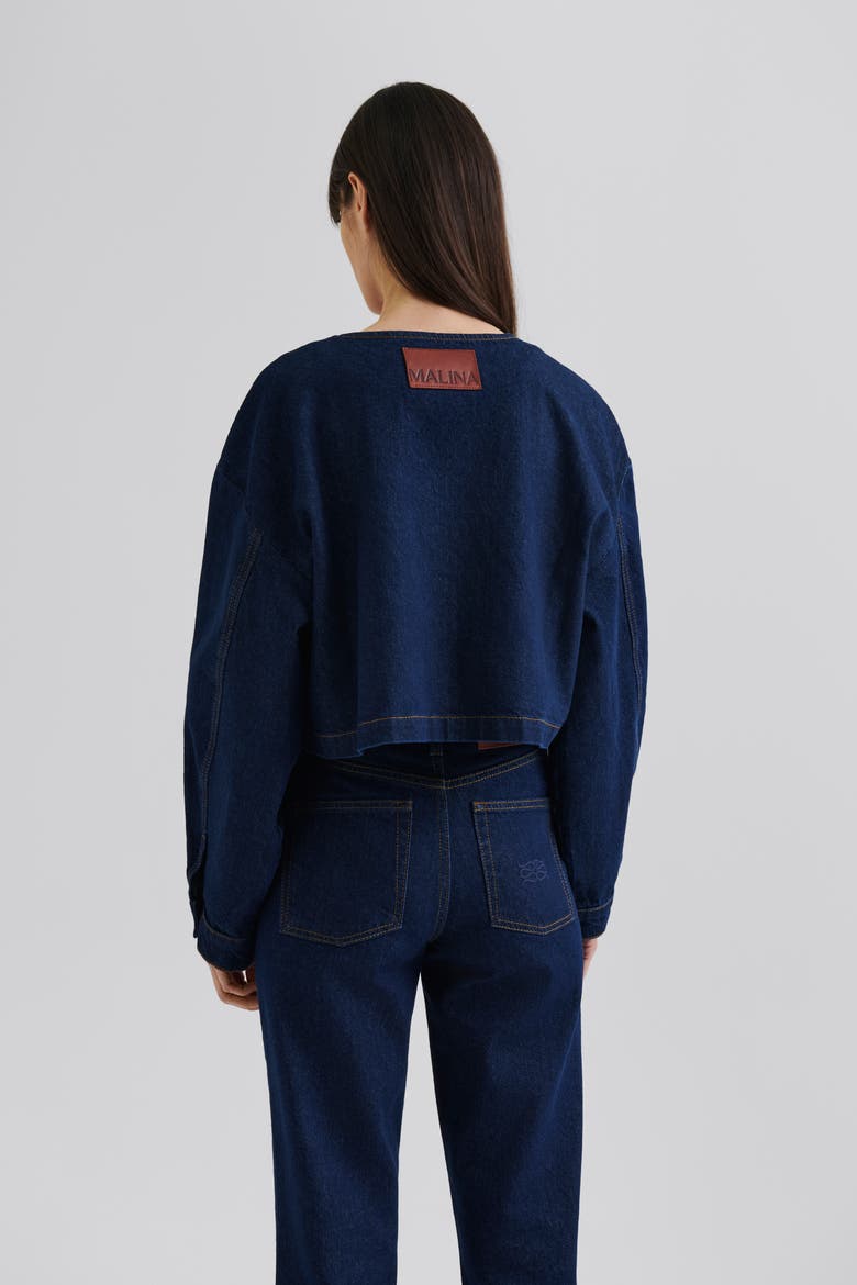 Elowen Cropped Long Sleeve Denim Jacket, Alternate, color, Unwashed Dark Blue
