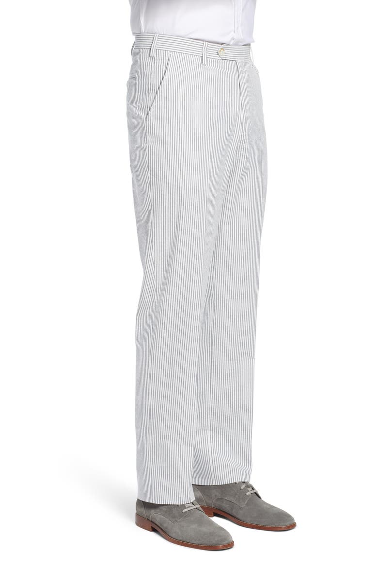 Flat Front Stripe Cotton Seersucker Pants, Alternate, color, GREY