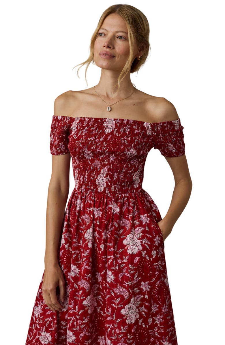 Faherty Sundance Floral Print Off the Shoulder Voile Midi Dress, Alternate, color, Garden Whispers