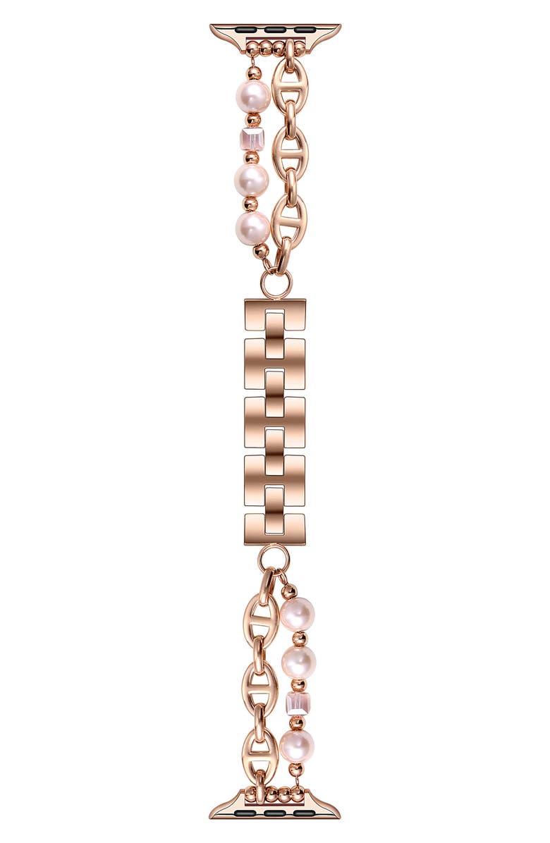 The Posh Tech Luna Imitation Pearl Apple Watch<sup>®</sup> Watchband, 42mm, Main, color, Rose Gold