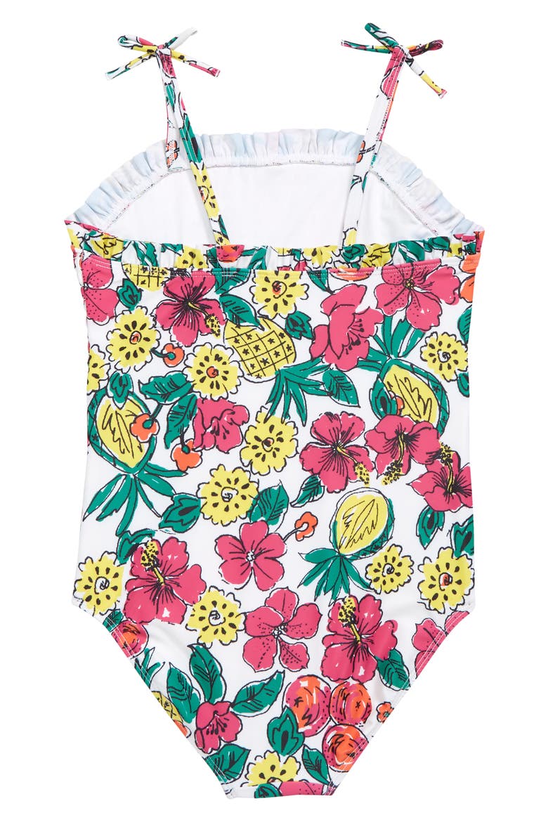 Smocked One-Piece Swimsuit, Alternate, color, WHITE SKETCH FRUITY FLORAL