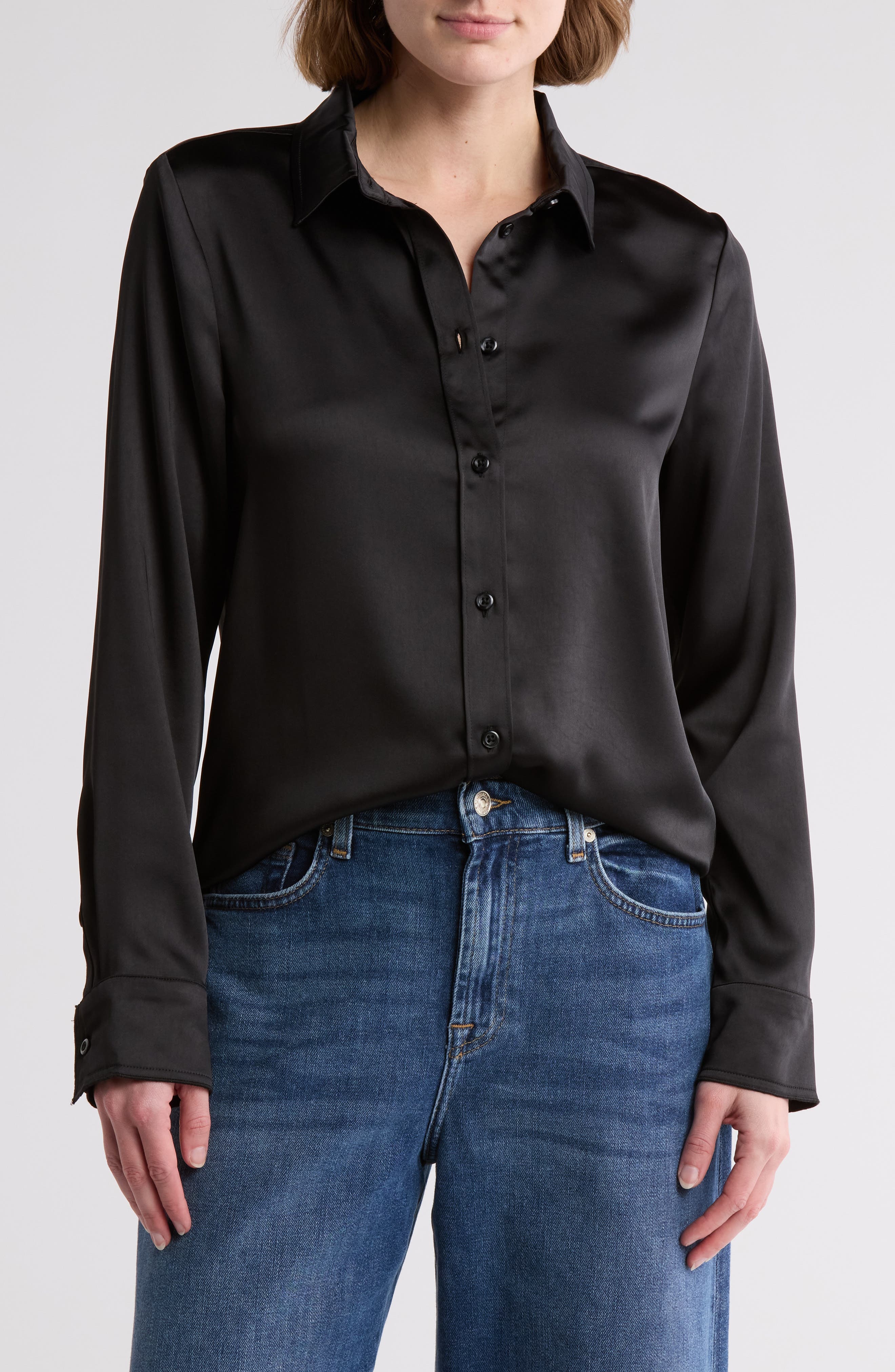 7 For All Mankind Button Front Satin Shirt