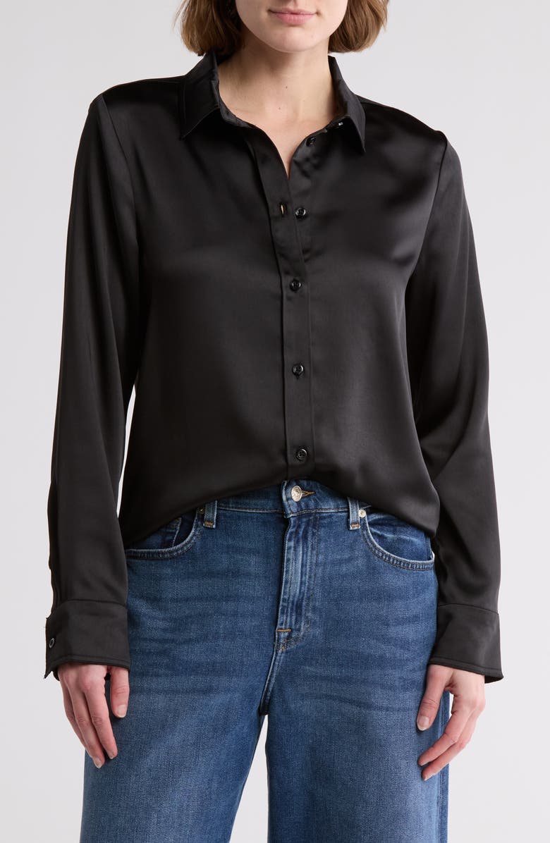 7 For All Mankind Button Front Satin Shirt, Main, color,