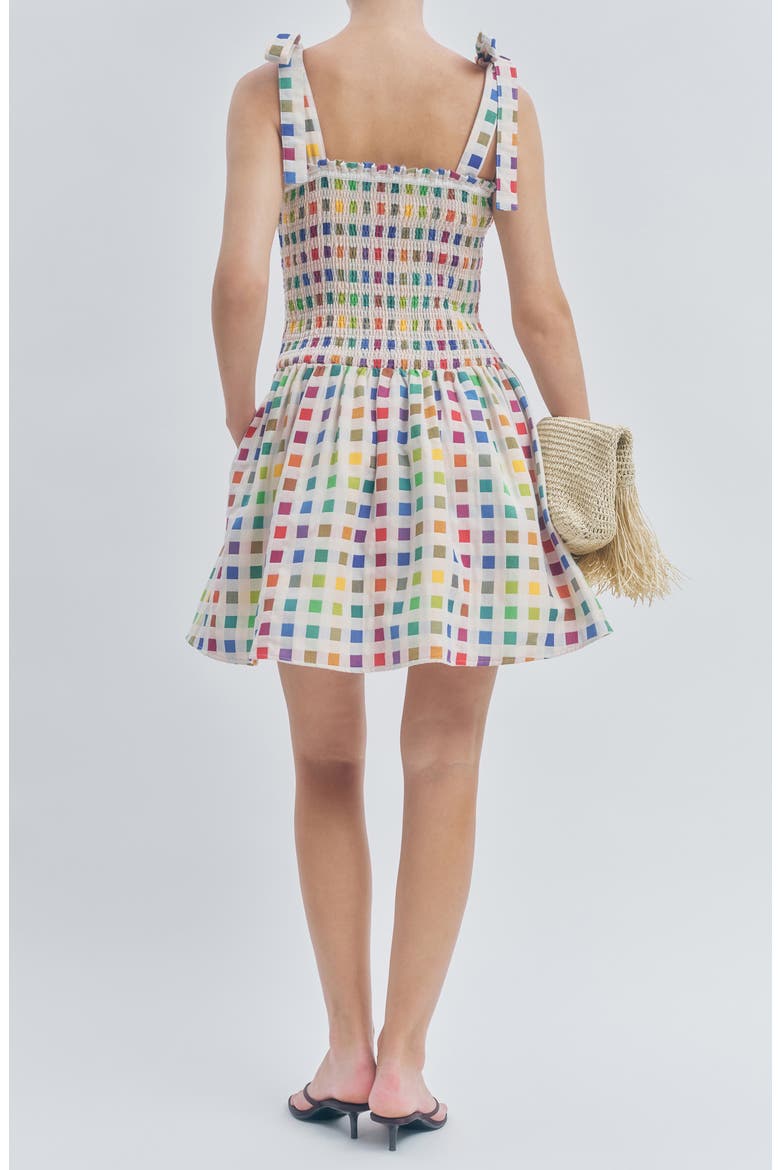 Estella Multicolor Dot Smocked Tie Shoulder Dress, Alternate, color, RAINBOW GRID